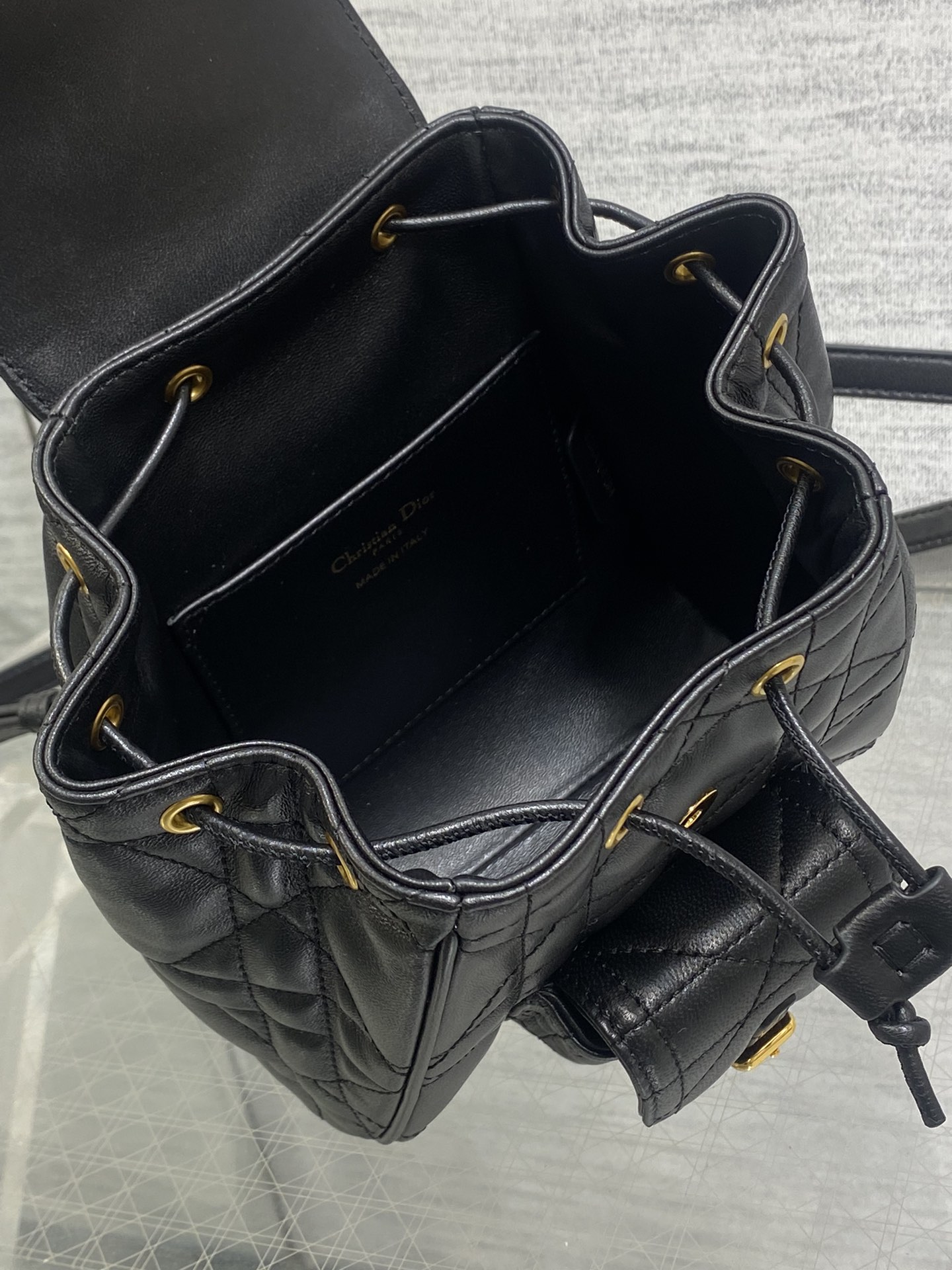 Small Dior Caro Backpack Black Macrocannage Lambskin